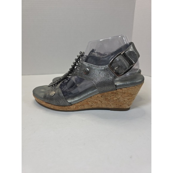 Elites by Walking Cradles Silver Open Toe Strappy Gladiator Wedg Sandal Sz 10.5 - Picture 6 of 14